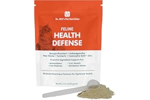 Dr. Bill's Feline Health Defense Pet Supplement - Antioxidant Powder for Cats, with Turmeric, Ashwagandha, and Vitamin C, 60 