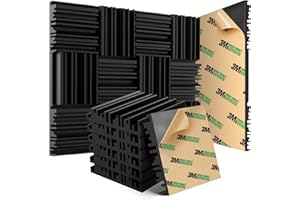 ZHERMAO 12 Pack Self-Adhesive Sound Proof Foam Panels, 2" X 12" X 12" Acoustic Foam Panels High Density Fast Expand, Broadband Soundproof Wall Panels Fire-Retardant, Sound Absorbs for Home, Office, Studio