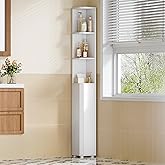 Hzuaneri Corner Cabinet, Tall Bathroom Corner Cabinet with Doors, Narrow Storage Cabinets with Adjustable Shelves, Bathroom Organizers and Storage for Small Space, White BC30003X