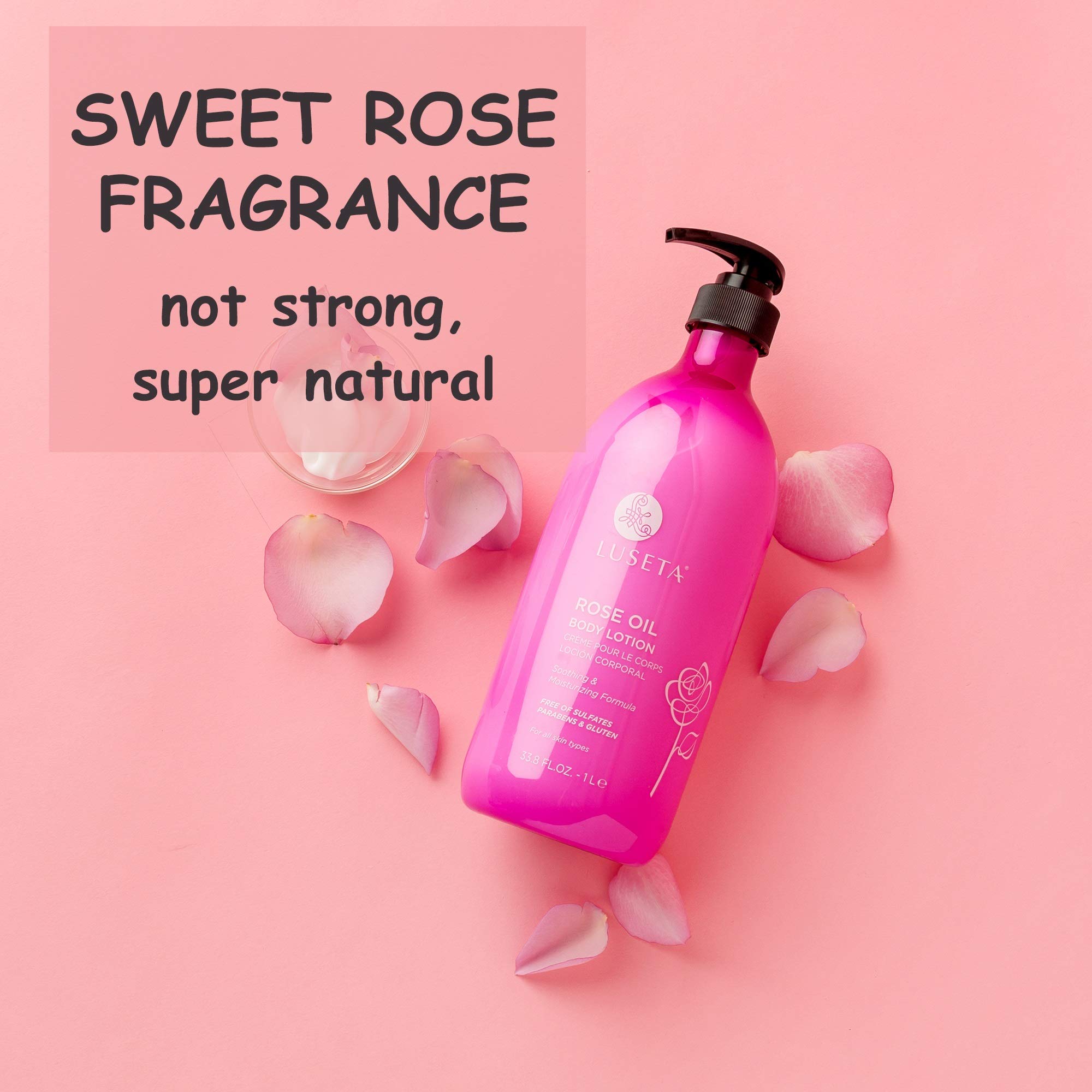 Luseta Rose Scented Body Lotion for Women 33.8oz, Moisturizing Body Lotion with Natural Rosa Rugosa Flower Extract, Sulfate & Paraben Free