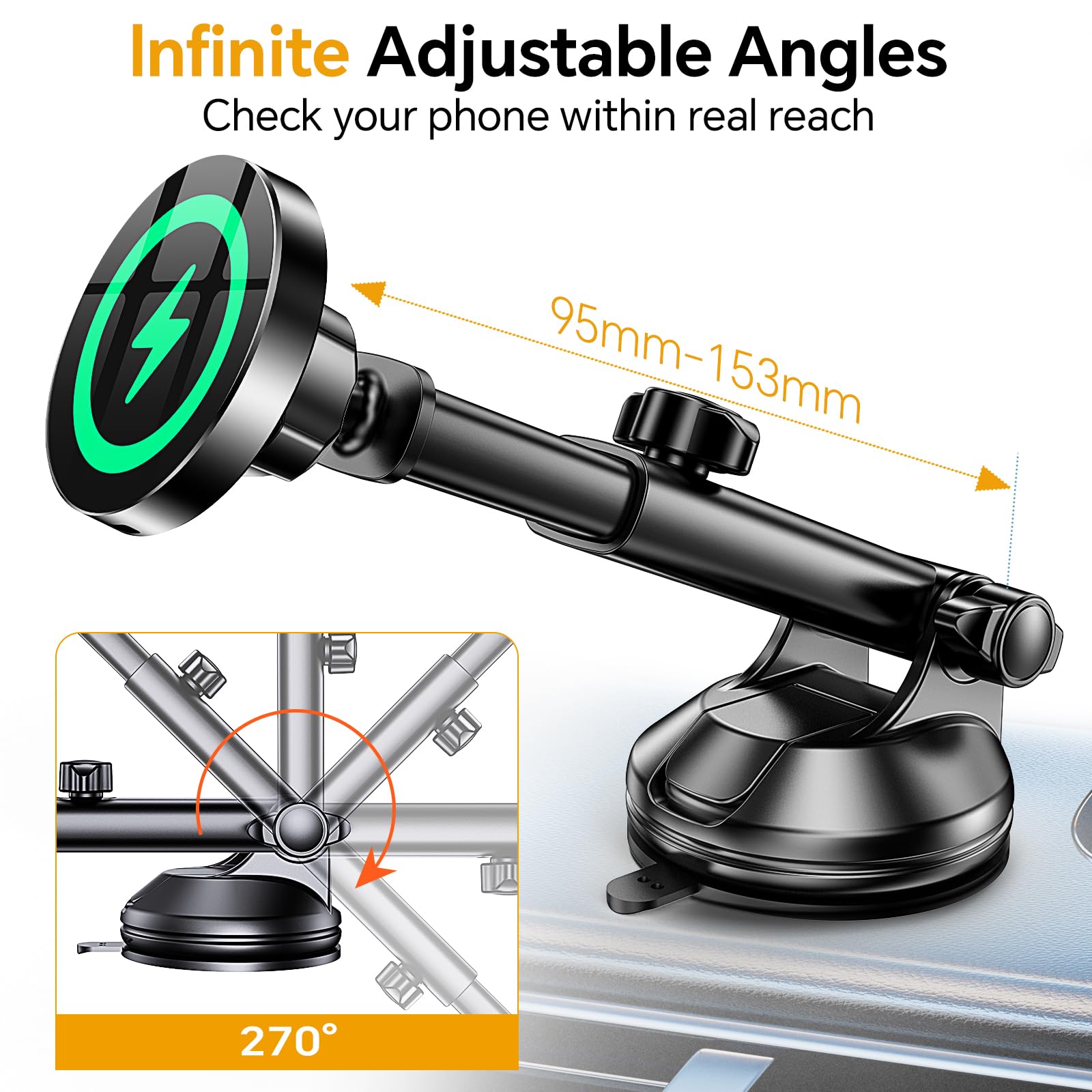 Coolpow for MagSafe Car Mount Charger【Ultra Magnet】Magnetic Phone Holders for Your Car Charger【Windshield+Vent+Dash】Magnetic Wireless Car Phone Holder Charger Car Mount for iPhone 17 Pro Max 16 15 14