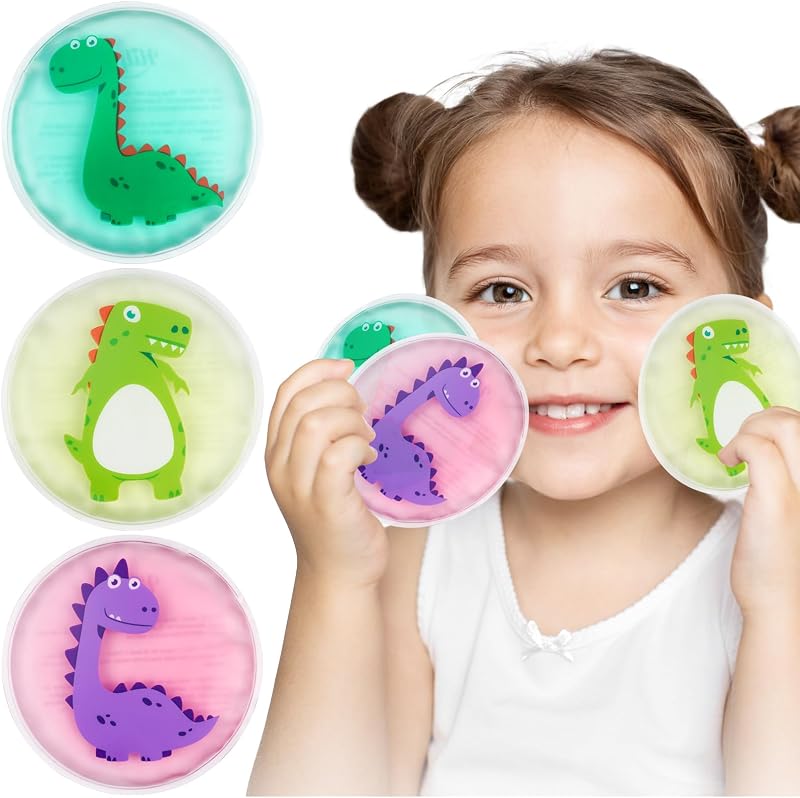 Hilph Dinosaur Kids Ice Packs 3 Pack 11.5cm x 11.5cm Reusable Gel Cold Packs