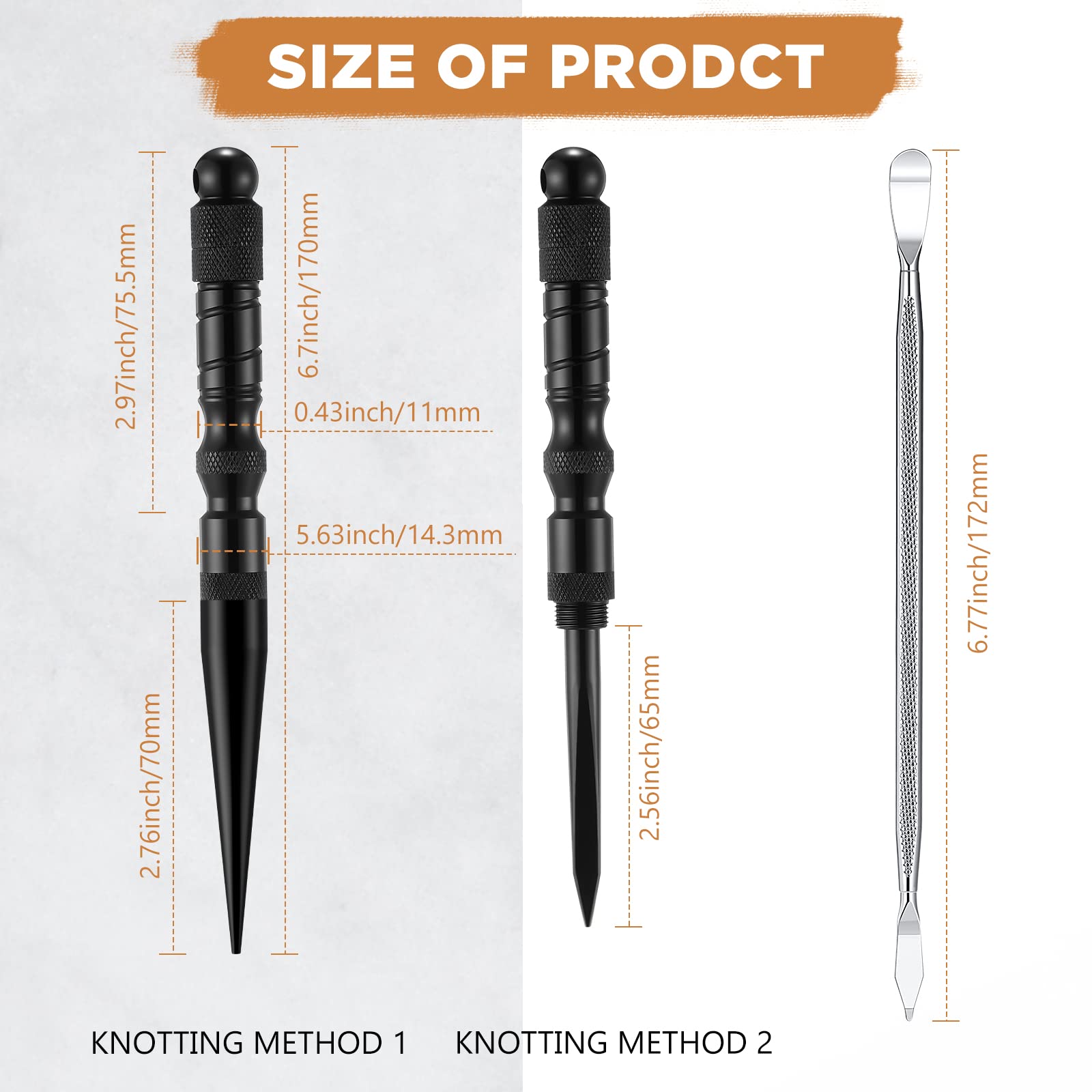 Shimeyao 12 Pcs 2025 Update Paracord FID Knotter Tools Set Stainless Steel Marlinspike Set Stitching Lacing Needles Smoothing Knotter Tools for Marlinspike Paracord Leather Other Cords(Black)