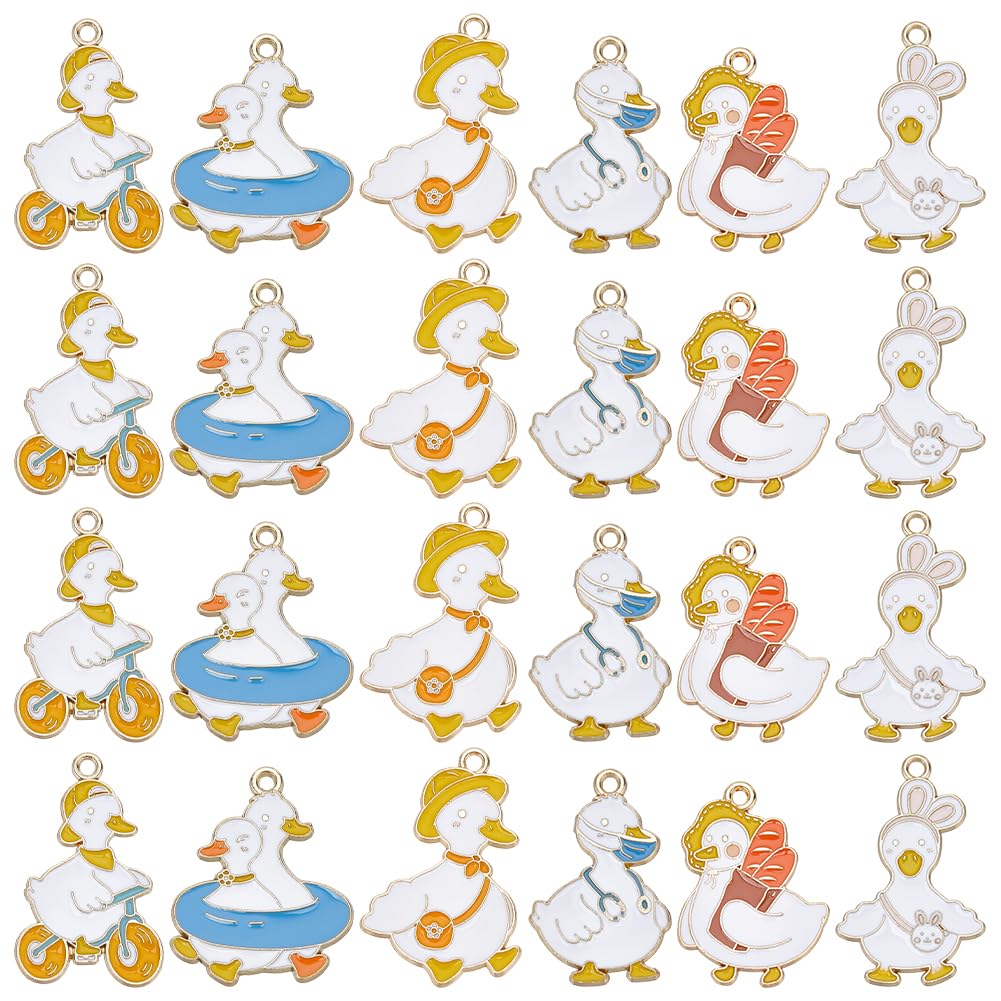 SUNNYCLUE 24Pcs 6 Styles Duck Charms Mini Ducks Charm Bulk Alloy Little Animal Small Yellow Cute Enamel Duck Charm for Jewellery Making Charms Supplies DIY Bracelets Necklaces Earrings Keychains Craft