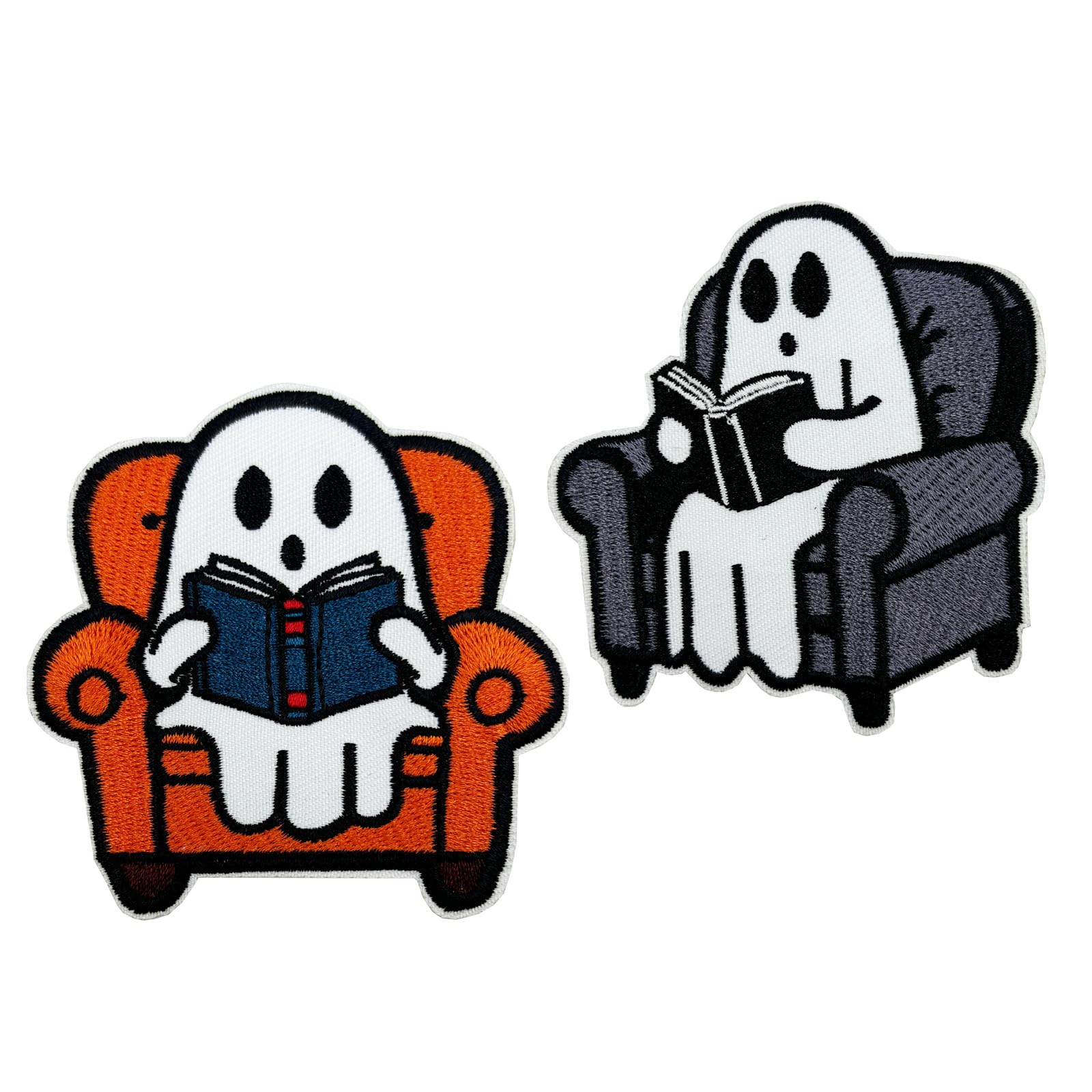 Photo 1 of 2 Pack Funny Ghost Reading Books Embroidered Iron on Patches, Gifts for Book Lovers, World Book Day Gifts