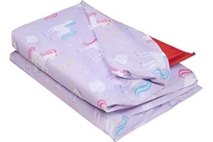 Wildkin Kids Cotton Nap Mat Cover – Soft, Sewn-in Flap, Durable & Fits 1.5" Vinyl Sleep Mats - Unicorn