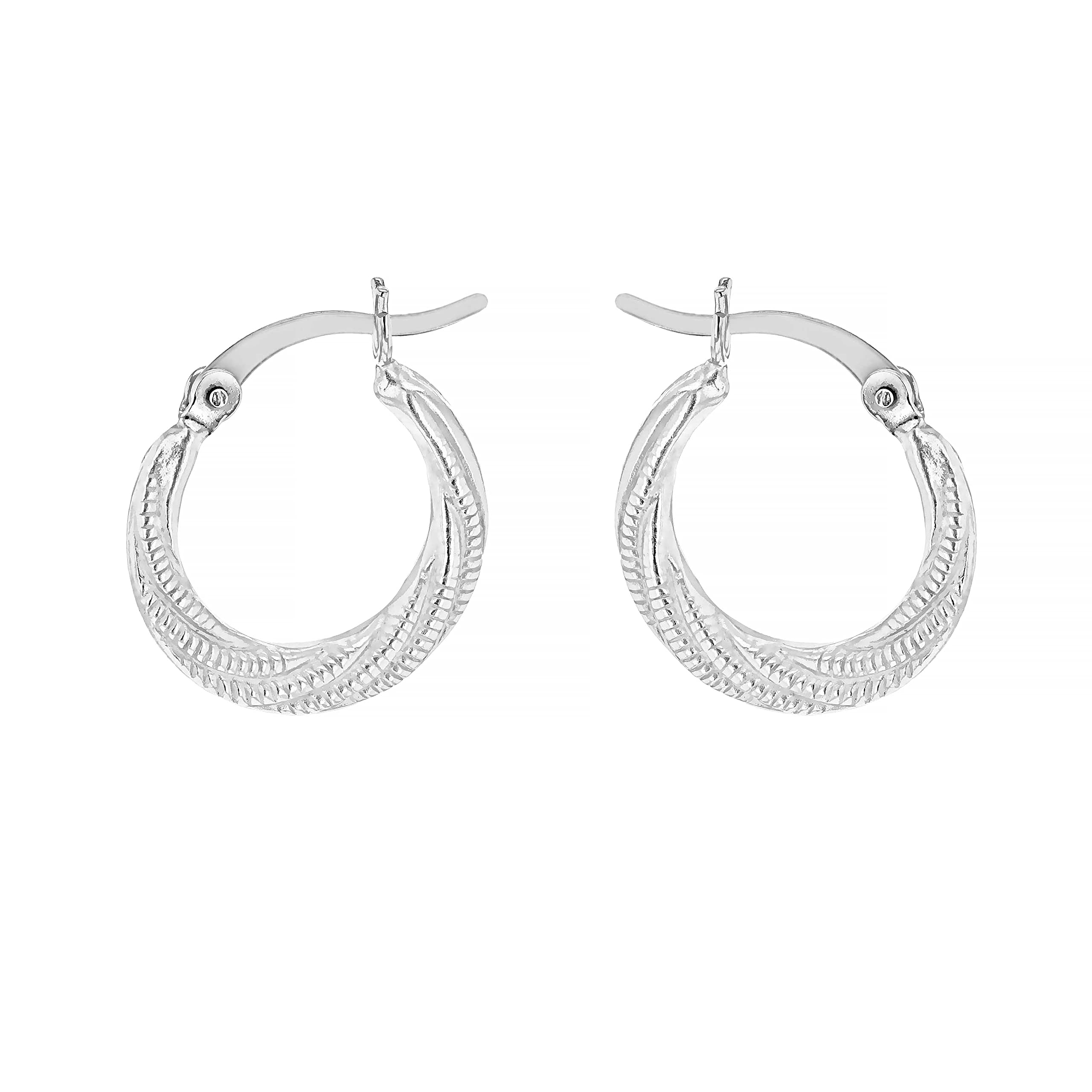 Tuscany Silver Women's Sterling Silver Rhodium Plated Textured Twist Creole Earrings - 16.7mm x 17.3mm
