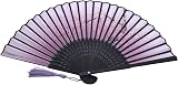 Kibon Folding Hand Fan Bamboo Silk Tassel Purple 8.3 15x8.3in Handheld view 4