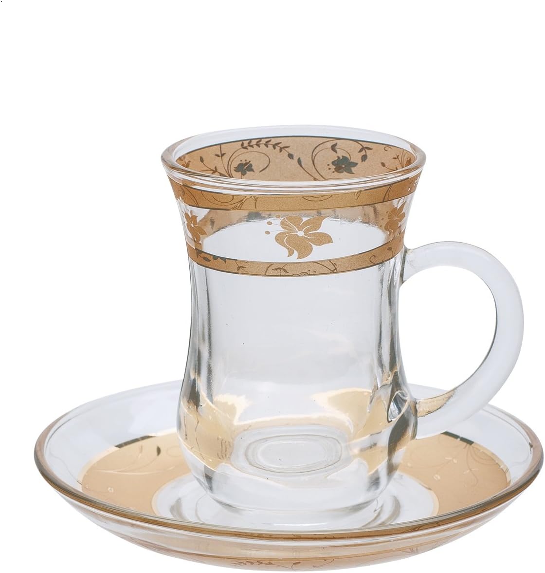 Cup & Saucer Set Turkish Tea Coffee Glass Gold Color Design 12 Pieces