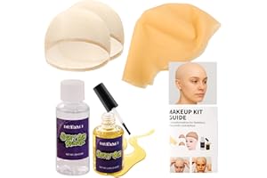 BEUSELF SFX Bald Cap Makeup Kit for Men & Woman, Bald Wig Cap with Spirit Gum Adhesive & Remover Kit, 2 x Hair Nets, 1x Guide, Realistic Latex Bald Caps Perfect for Halloween Costumes, Cosplay,Theater & Stage