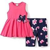 PATPAT Girls Summer 2 Piece Outfits 4-12Y Butterfly Bow Sleeveless Tunic Tops and Floral Print Shorts Cute Clothes