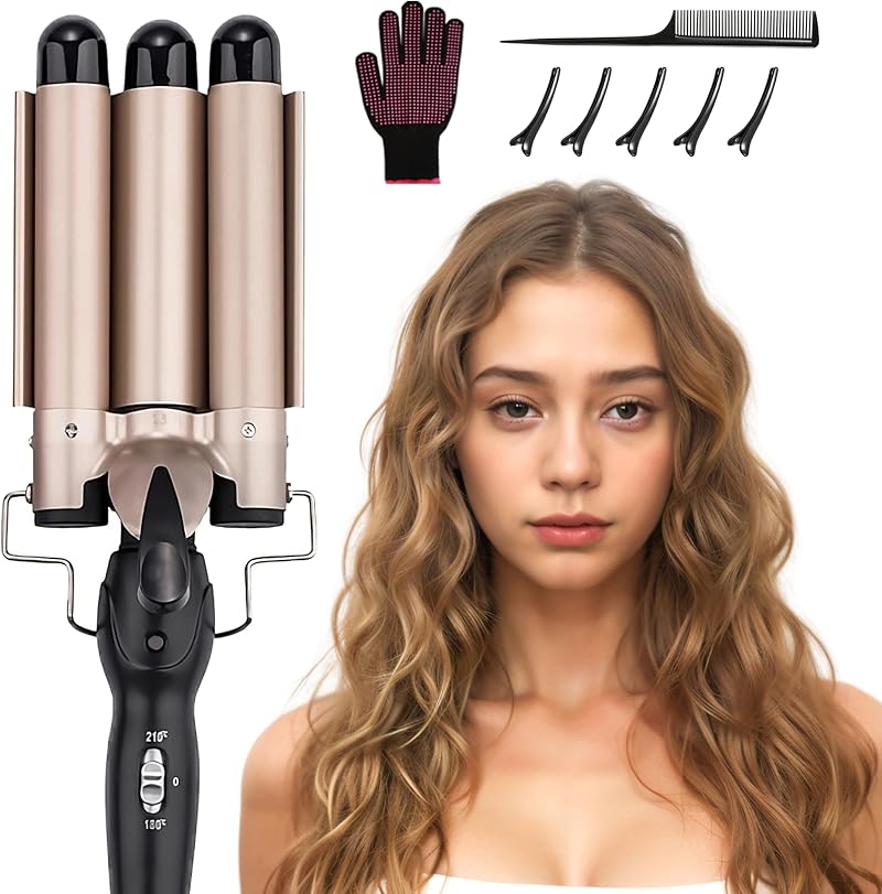 DazSpirit 3 Barrel Hair Waver 25 mm Ceramic Tourmaline, 2 Heat Settings