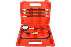 KUNTEC Compression Gauge Test Set for Engine Cylinders Diagnostic Tester with 4 Long Reach Hoses M10 M12 M14