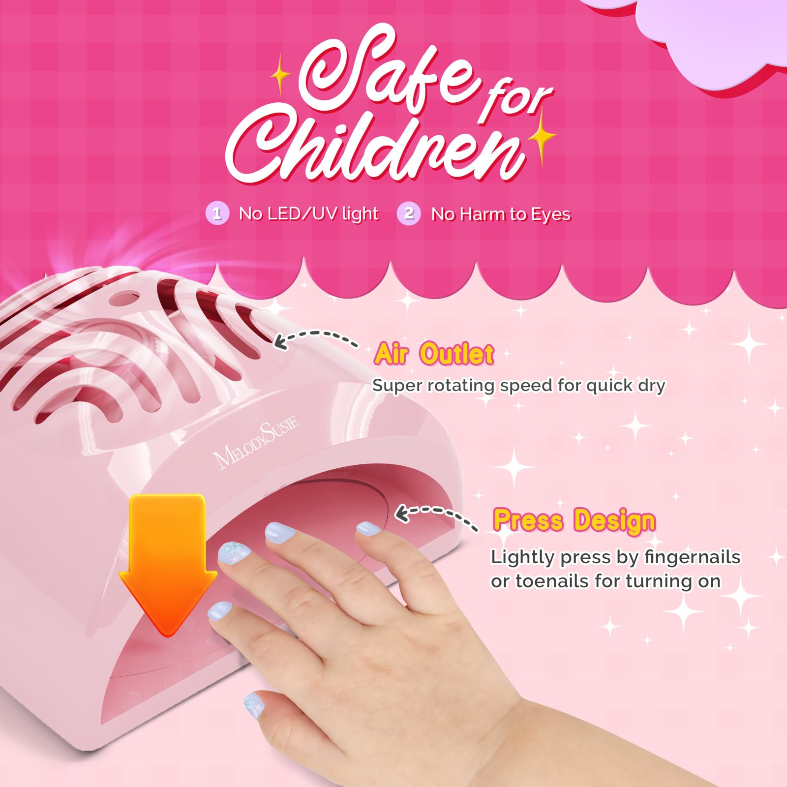 MelodySusie Portable Kids Nail Dryer, Mini Nail Fan Quick Nail Dryer for Regular Polish Manicure Tool, Safe for Hands, Skin, Children's Gift, Great Gift for Girls