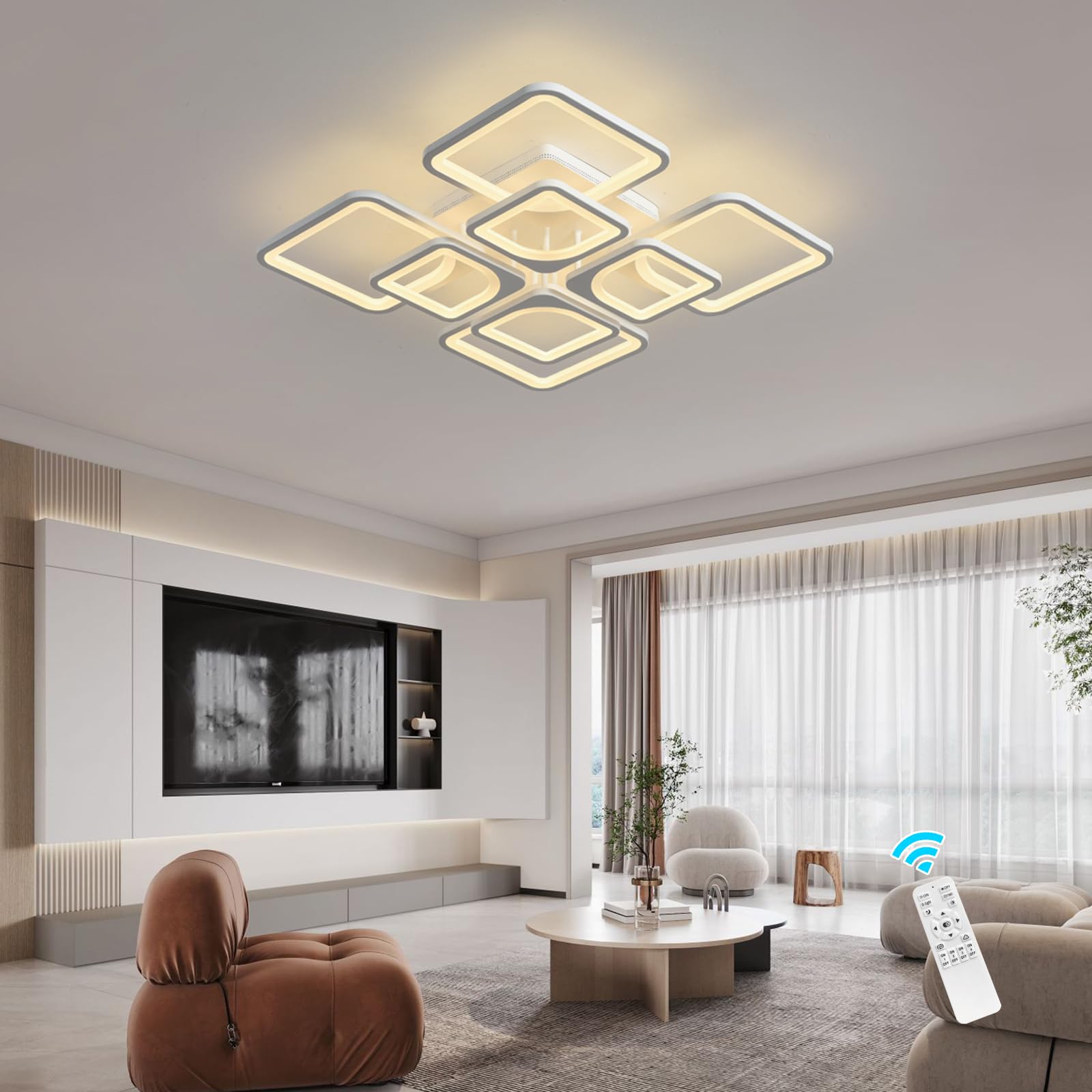 Photo 1 of Jaycomey Modern LED Ceiling Light, Dimmable Flush Mount Ceiling Lights Fixture with Remote Control, 23.6" 8-Square Acrylic Ceiling Lamp for Kitchen Living Room Dining Room Bedroom, 70W, 3000K-6000K