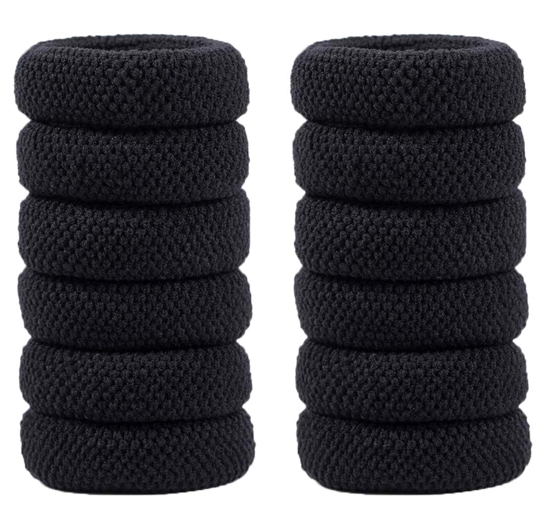 Hilmocho 12 Pieces Thick Hair Ties Hair Bands Ponytail Holder Women Girls Seamless No Crease Stretchy Hair Ties for Thick Heavy and Curly Hair