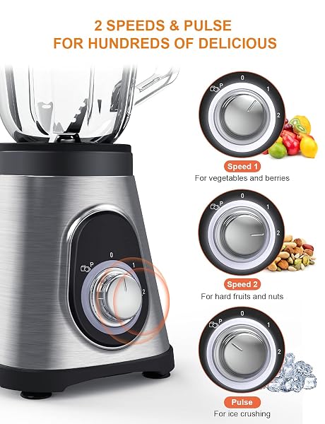 HORETT SMOOTHIE BLENDER FOR KITCHEN, 750W COUNTERTOP WITH 48OZ GLASS PITCHER, 6 STAINLESS STEEL BLADES, 2 SPEEDS & PULSE FUNCTION SMOOTHIE, SHAKES, ICE CRUSHING AND FROZEN FRUITS