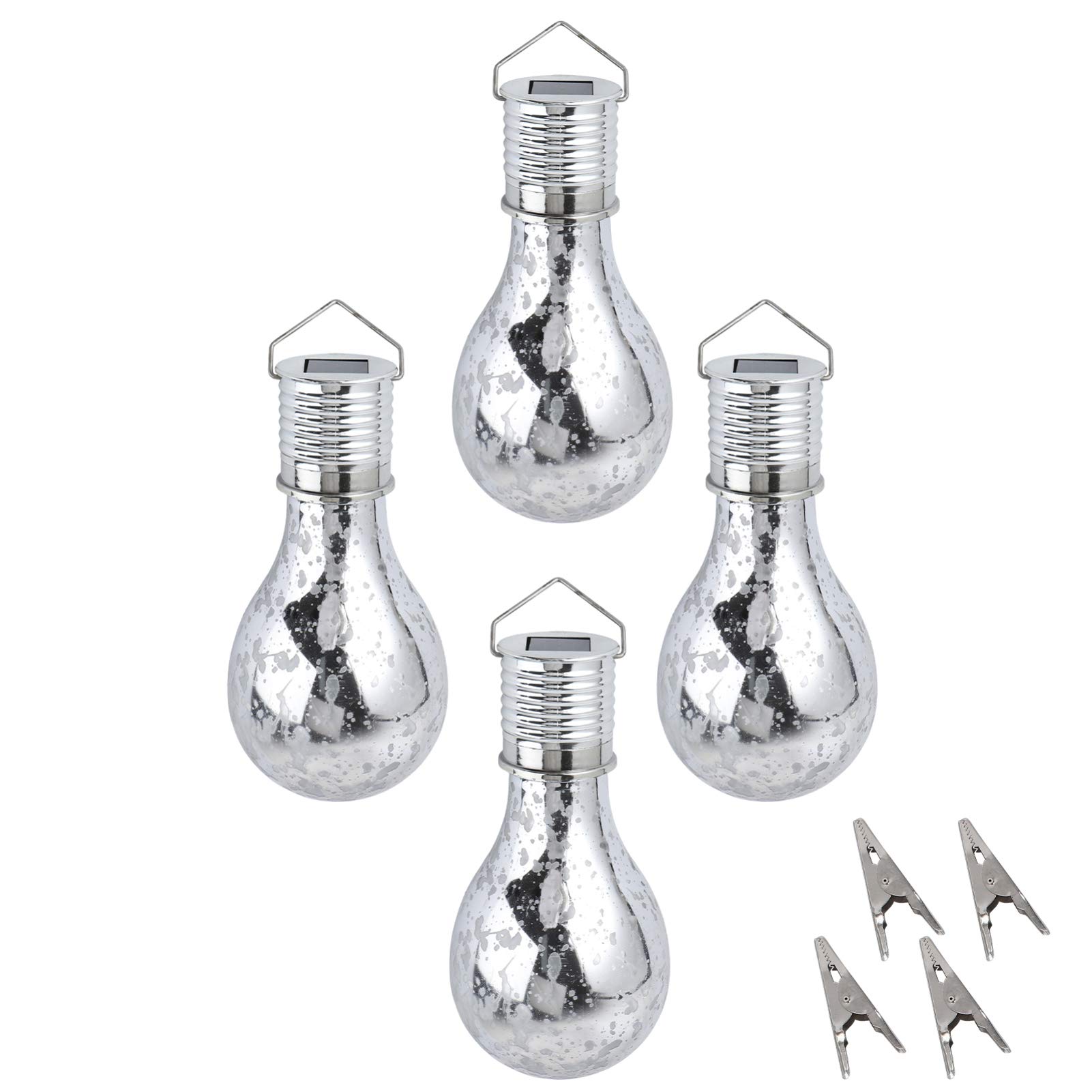 OSALADI 4pcs 5LEDs Solar Powered Light Hanging Light Bulb Decorative Fairy Lights for Camping Outdoor Garden Wedding Party