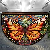 CFERSAN Butterfly Half Round Door Mat, Non-Slip Entrance Welcome Mat for Indoor Semi Circle Bathroom Floor Rugs Outdoor Mats 