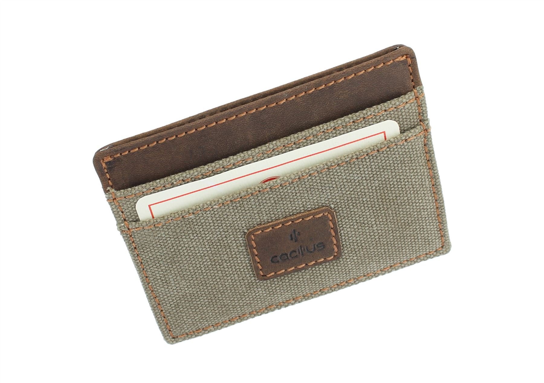 Cactus Slim Canvas Card Holder with Leather Trim and RFID Protection 625_81 Khaki
