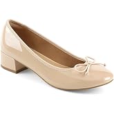 JENN ARDOR Chunky Block Low Heels Bow Round Closed Toe Comfort Work Casual Slip-On Bridal Wedding Guest Dress Cute Ballet Pumps Shoes for Women