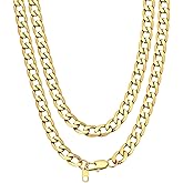 Bandmax Flat Cuban Chain Necklaces for Men Women, 4MM/6MM/9MM Silver Tone/Gold/Black Stainless Steel Curb Link Necklace Gift for Son Husband Grandson