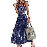 Razzlebelle Womens Summer Tie Shoulder Flowy Sundress Beach Vacation Long Maxi Dresses