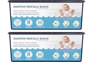 FUNUNCAT Diaper Pail Refills Bags with 30 Bags Compatible with Genie Easy Roll Signature Diaper Pails, Lasts Up to 8 Months, 7-Layer Odor-Barrier Technology, Pack of 2 (60 Bags)