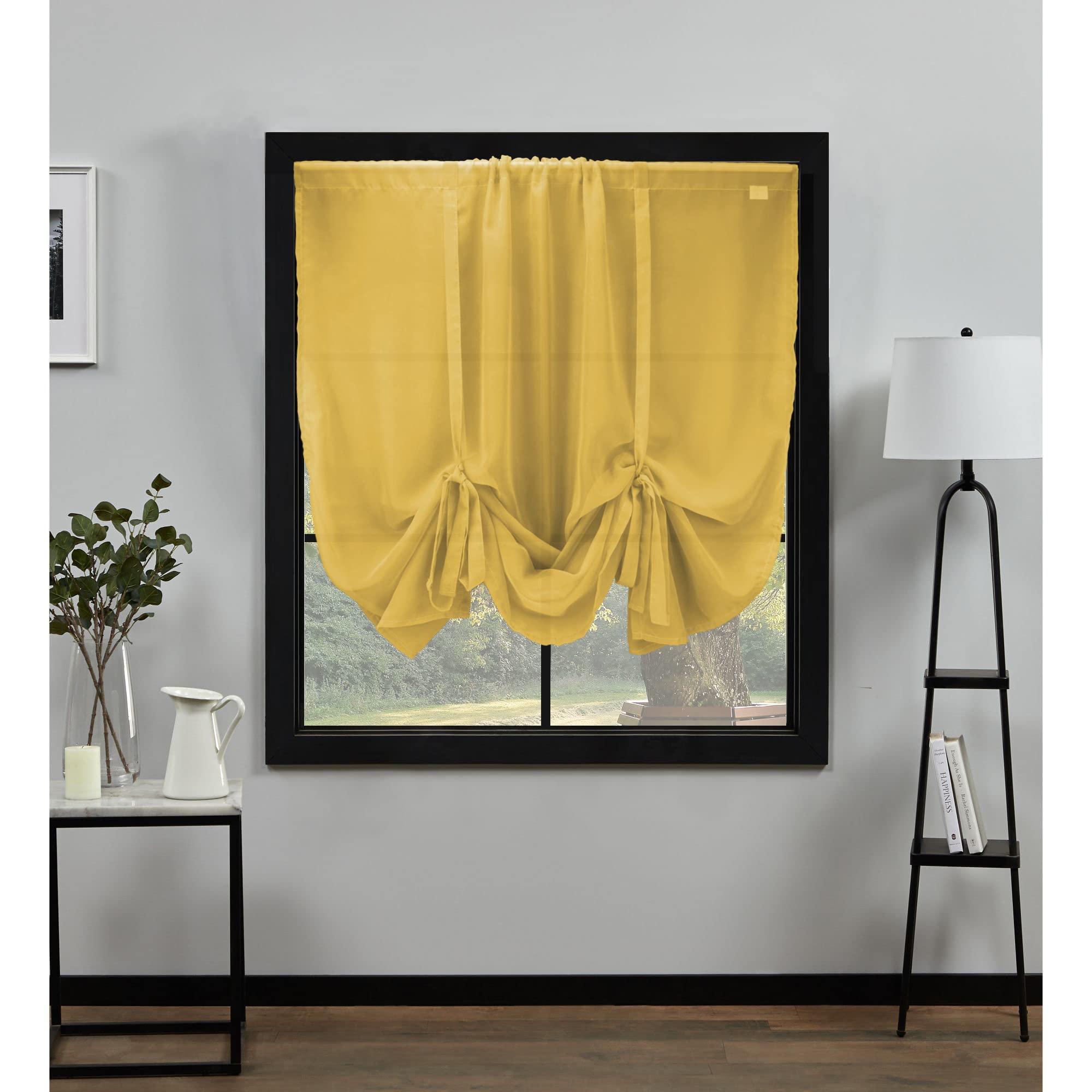 NetCurtainsUK Plain Voile Tie Blind Curtain Panels 140cm (55'') Wide x 140cm (55'') Drop (Yellow), HWTB01