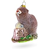 Industrious Beaver Holding a Log Glass Christmas Ornament