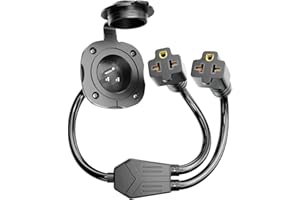 WELLUCK RV Shore Power Inlet Charger Plug 20 Amp 125V AC Power Inlet Port Plug with Integrated Dual 18" Extension Cord, RV Flanged Inlet with Waterproof Back Cover (20Amp AC Port Plug)