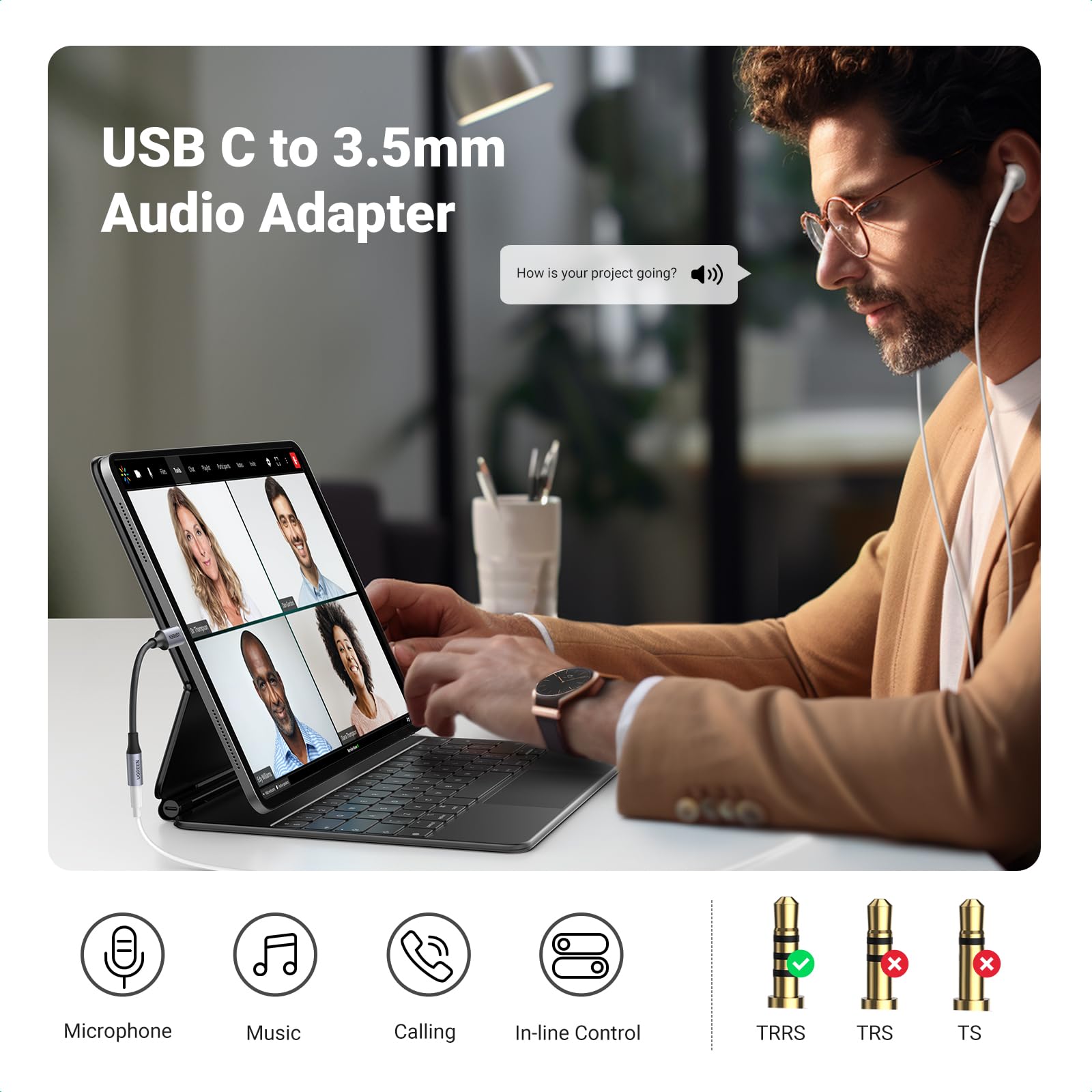 UGREEN USB C to 3.5mm Audio Adapter Type C to Headphone Aux Jack Dongle 24bit/96kHz HiFi DAC Cable Cord Compatible with iPhone 16 15 Pro Max/16 Plus, iPad, Galaxy S25 S24 Ultra, Pixel 9, Grey