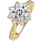 Elio Passero 1.5CT Flower Moissanite Engagement Rings for Women. Women's 925 Sterling Silver Big Flower Shaped Engagement Moissanite Ring, Brilliant Wedding Bands Moissanite Halo Rings Size 8