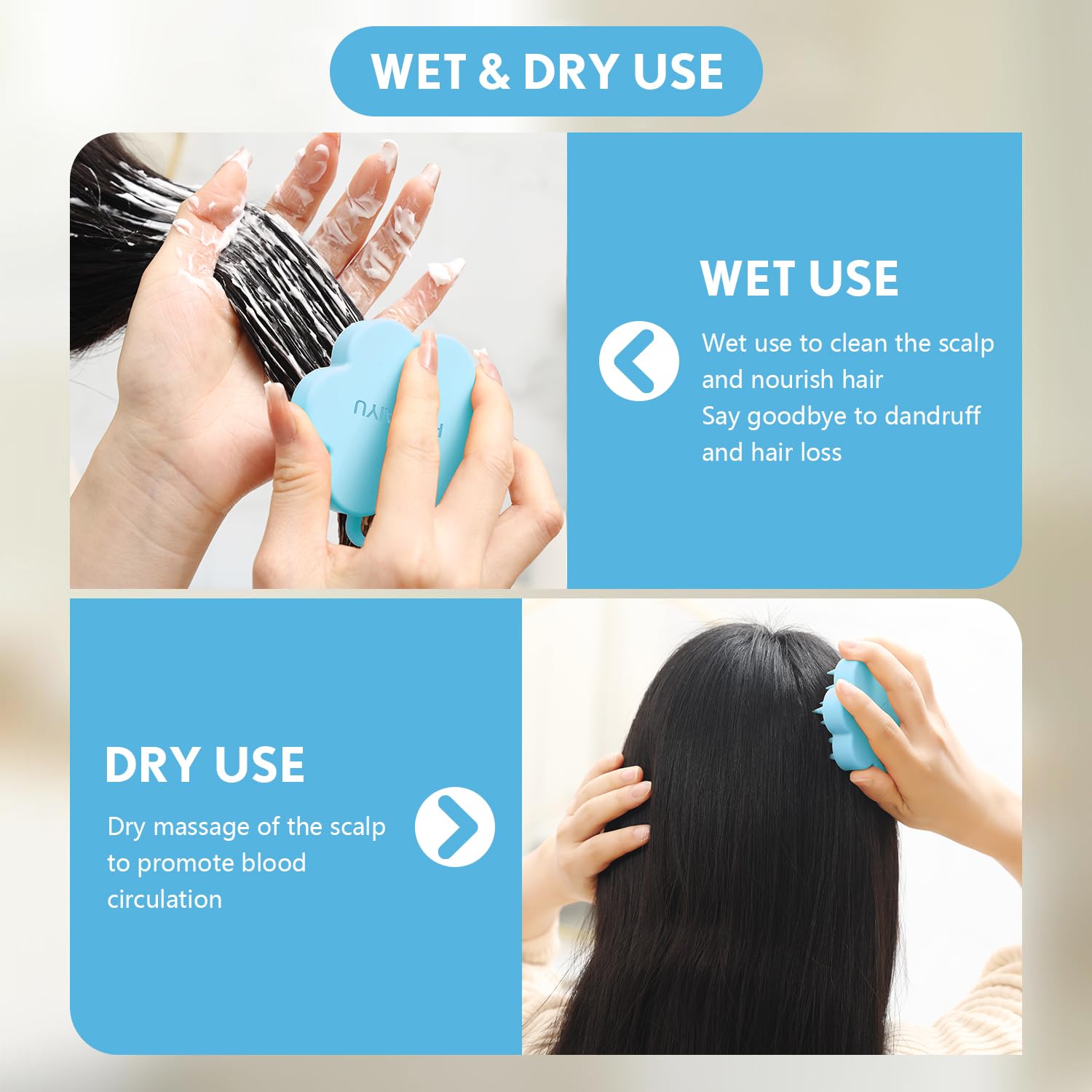 Silicone Massager Hair Brush, Ntegrated Silicone Design, Hair Scrubber with Soft Silicone Bristles for Shower, Dandruff Removal & Relax Scalp, Wet Dry Shampoo Brush Fit for Men, Women & Kids(Blue)