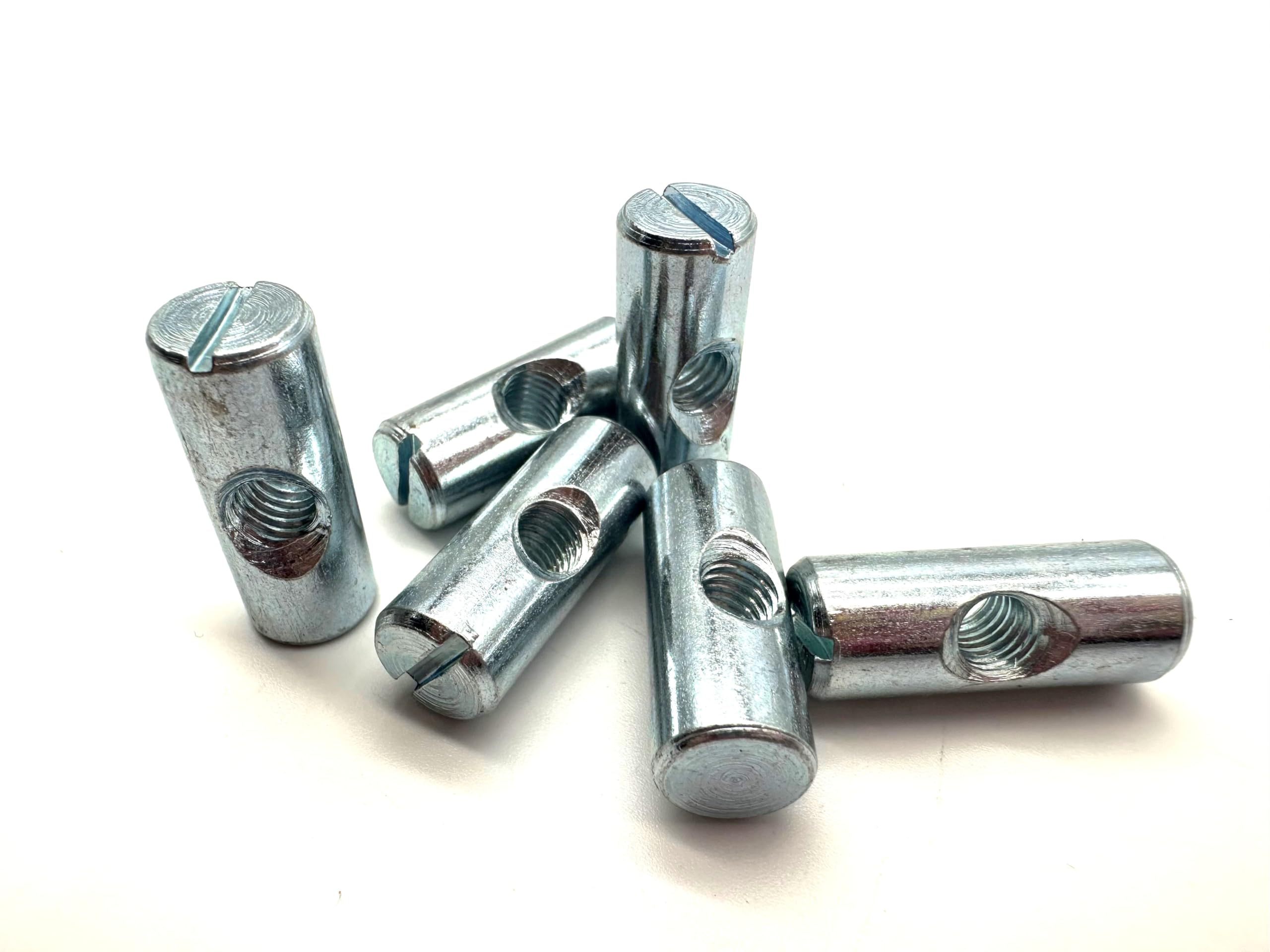 100PCS Cross Dowel Barrel Nuts M6 x 25mm FURNITURE FIXING NUTS FOR COT BEDS & CHAIRS. CENTRE THREAD NUT FLAT PACK