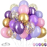Pink and Purple Balloons, 60Pcs Pastel 12 Inch Metallic Gold Confetti Latex Balloons for Girls Birthday Baby Shower Bridal Butterfly Party Decorations