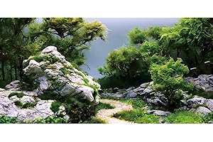 AWERT 36x24 inches Stone Aquarium Background River Bed & Lake Aquarium Green Tree Fish Tank Background Vinyl Background