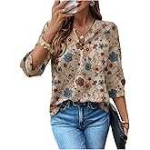 SHENHE Women's Dressy Casual 3/4 Sleeve Tunic Top Boho Floral Business Work Blouse Shirt