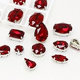 SEWJUN Sew On Rhinestones with Silver Claw,42 Pcs Mix Shape Sewing Crystal Flatback Glass Rhinestones Sew on Crystal Gems for Clothes Shoes Hats Bags & Sewing Accessories,Red