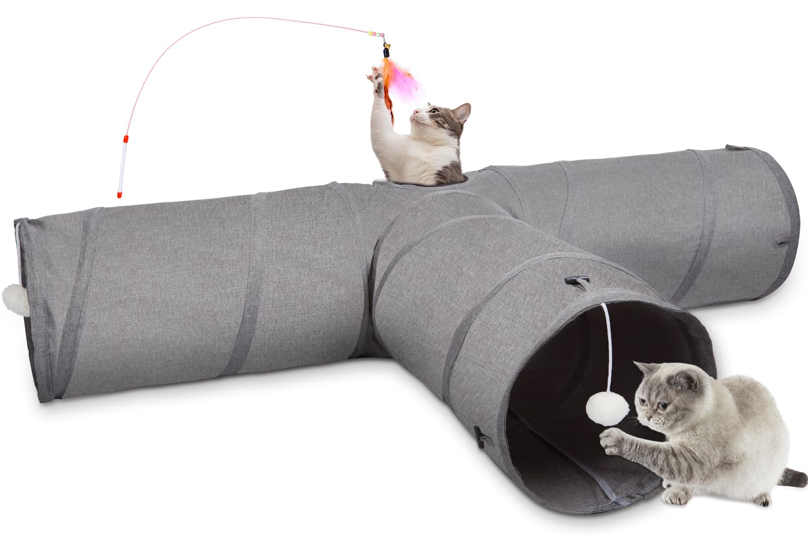 Photo 1 of Ownpets Cat Tunnel, Extra Large 3 Way Collapsible Kitty Tunnel Cat Tube with Plush Ball & Feather Toy, Cat Play Tunnel for Large Cat, Kitten, Puppy, Rabbit(12 inches in Diameter)