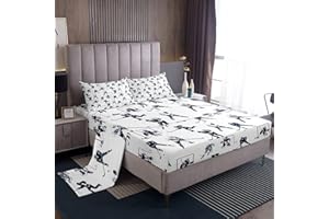 Feelyou Ice Hockey Player Bed Sheet Full Kids Sports Event Bedding Set for Boys Bedroom Decor Soft,Full 1 Fitted Sheet+2 Pillow Sham+1 Flat Sheet