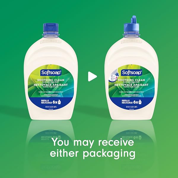 SOFTSOAP SOOTHING CLEAN LIQUID HAND SOAP WITH NEW EASY POUR SPOUT, KITCHEN AND BATHROOM HAND SOAP, ALOE VERA FRESH SCENT, 50 FL OZ REFILL
