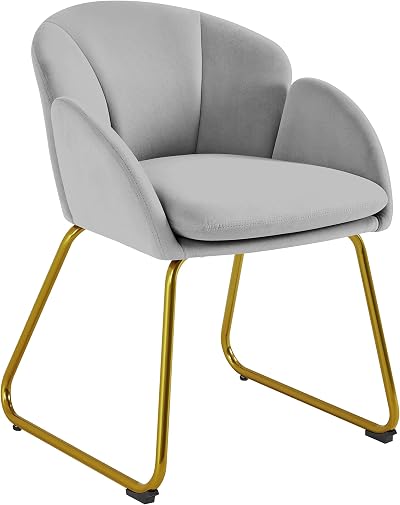 Yaheetech Velvet Tub Chair Modern Accent Armchair with Gold Leg Grey