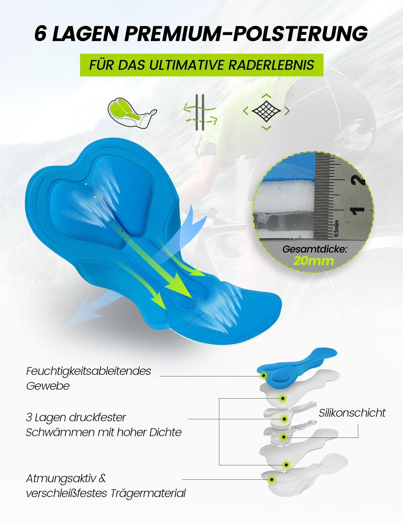 Nepest Mountainbike Hose Herren Kurz MTB Shorts Gel Bike Shorts Herren Tasche Radlerhose Fahrradhose Weltraum Blau,L 4