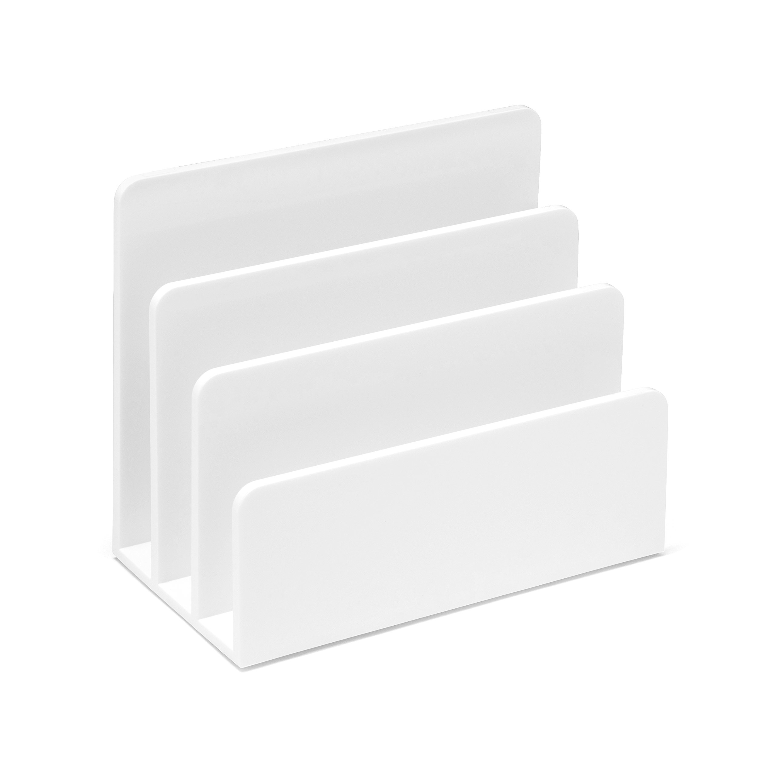 Osco White High Gloss Plastic Letter Holder, 3-Slot Document Organiser & Mail Sorter for Desk, Envelopes & Paperwork, Compact Desktop File Storage, Non Slip Rubber Feet – Single