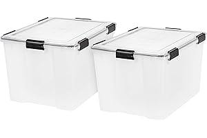 IRIS USA WeatherPro 74 Qt Storage Bins with Lids, 2 Pack, BPA-Free Plastic Gasket Box with Tight Latch and Seal, Stackable Nestable Tote Tub - Clear/Black