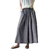 Minibee Women's Linen Palazzo Pants Casual Wide Leg Gingham Pant Boho Plaid Loose Trousers with Pockets