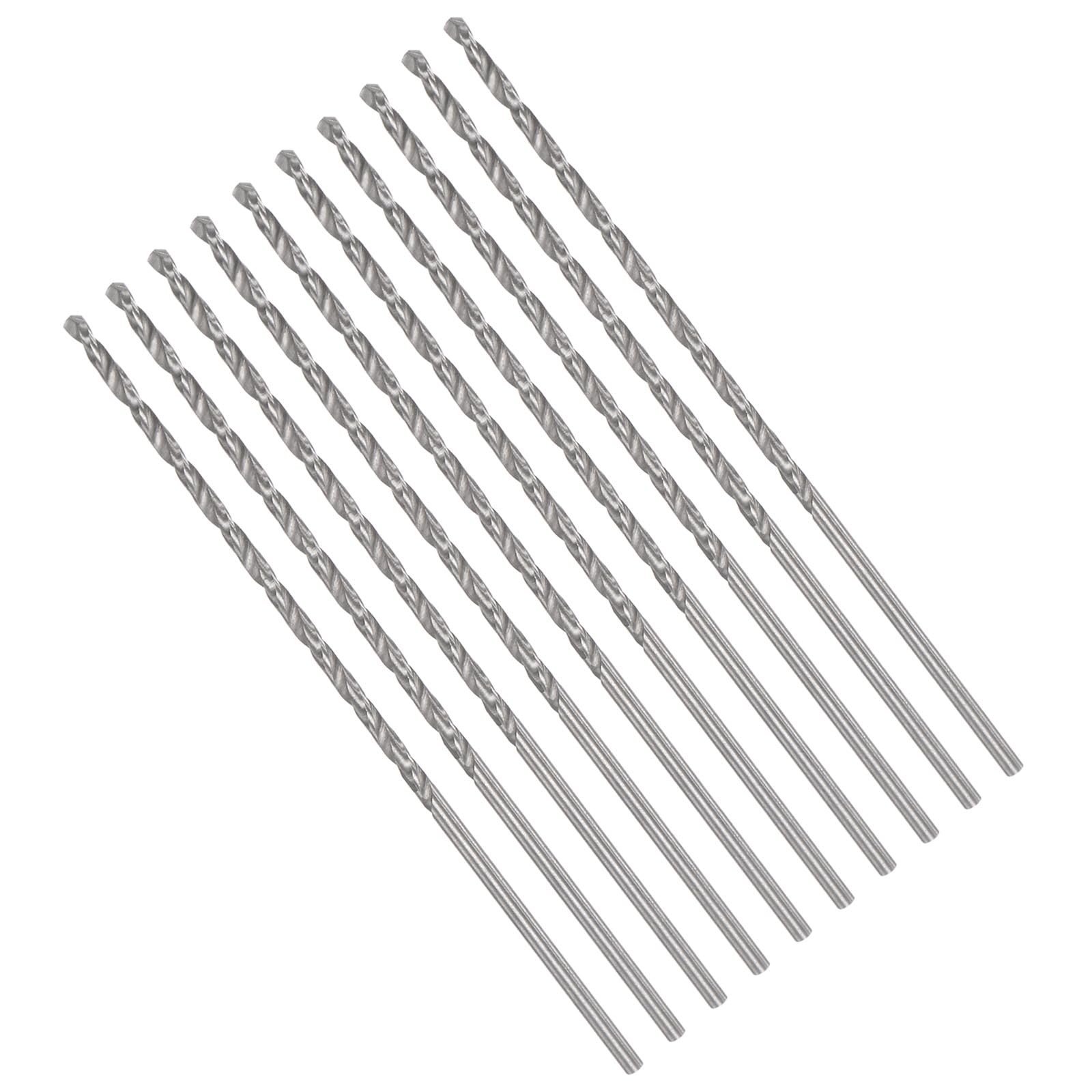 CoCud Extra Long Twist Drill Bits, 1.7mm Cutting Diameter 0.07" Shank 3" Length, High-Speed Steel Jobber Bit Set (Applications: for Metal Wood Plastic), 10-Pieces