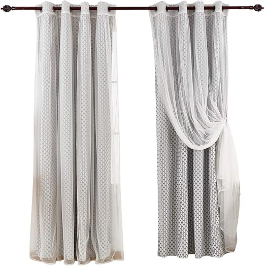 Amazon Com Deconovo Grey Moroccan Print White Tulle Sheer Grommet