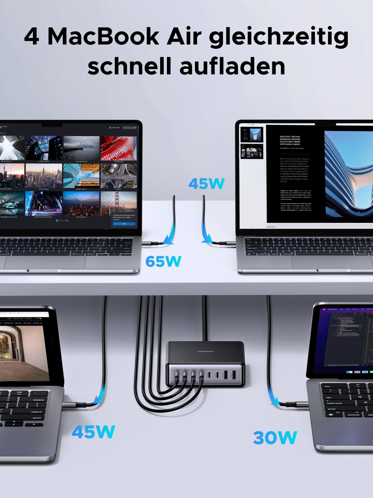 UGREEN USB C Ladegerät 200W GaN Netzteil 8-Port Desktop Ladestation PD Charger 100W Schnellladegerät mehrfach unterstützt PPS kompatibel mit MacBook Pro/Air, iPhone Serien, Galaxy Serien usw. 5